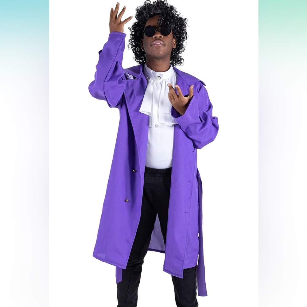 Prince Halloween Costume and Accessories - Purple Coat, Wig, Blouse